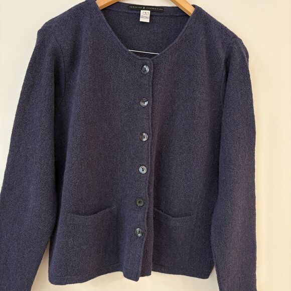 Peruvian Connection 100% Alpaca Knit Cardigan Sweater Button Front Blue Sz L - Picture 4 of 7